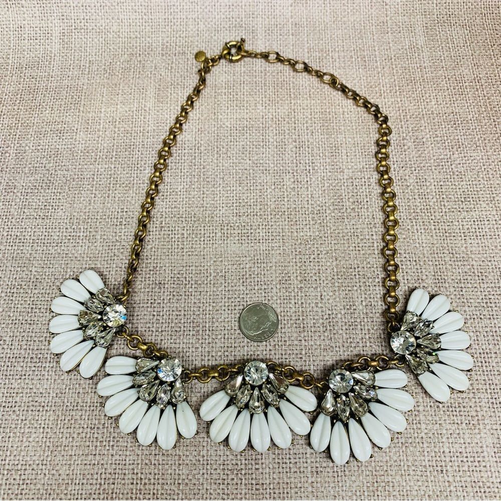 J Crew Gold White Crystal Flower Necklace